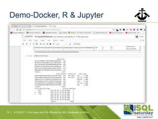 Demo-Docker, R & Jupyter
74 | 3/15/2017 | First steps with R & RStudio for SQL Developers & DBAs
 