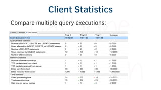 Client Statistics
Compare multiple query executions:
 