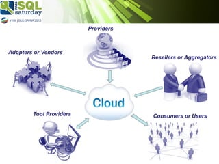 Providers

Adopters or Vendors

Tool Providers

Resellers or Aggregators

Consumers or Users

 