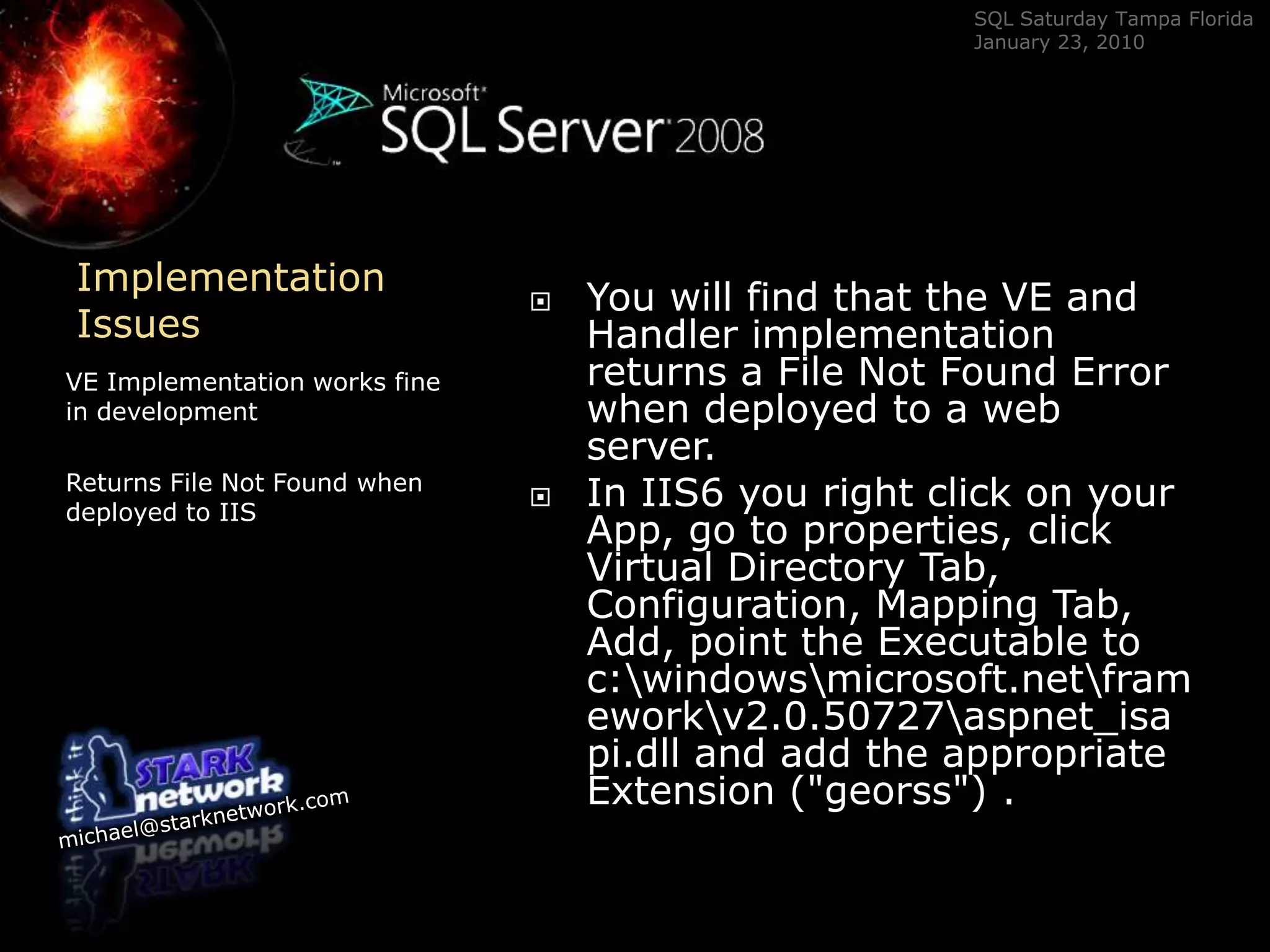 ConclusionThis session was …a quick tour of  the spatial features of  SQL Server 2008.This session was NOT …An in-depth study of the spatial features of SQL Server 2008