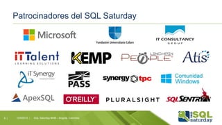 Patrocinadores del SQL Saturday
12/9/2015 | SQL Saturday #448 – Bogotá, Colombia8 |
 