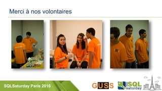 SQLSaturday Paris 2016
Merci à nos volontaires
 