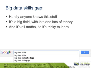 Big data skills gap
§ Hardly anyone knows this stuff
§ It’s a big field, with lots and lots of theory
§ And it’s all maths...