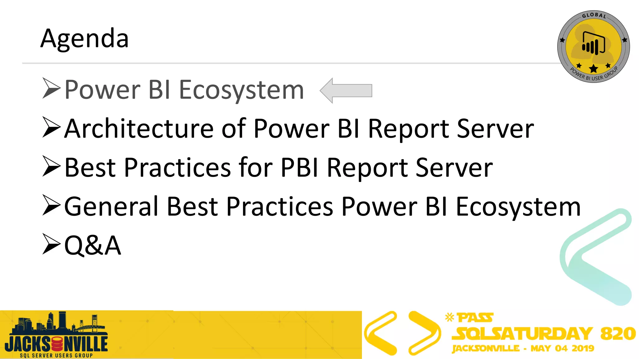 Agenda
➢Power BI Ecosystem
➢Architecture of Power BI Report Server
➢Best Practices for PBI Report Server
➢General Best Practices Power BI Ecosystem
➢Q&A
 