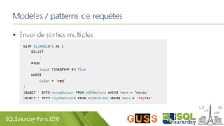 SQLSaturday Paris 2016
Modèles / patterns de requêtes
 Envoi de sorties multiples
 