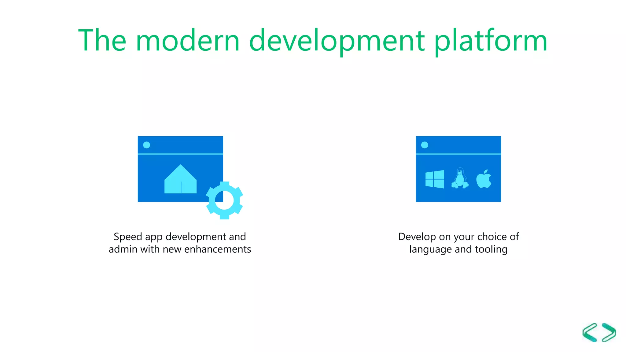 The modern development platform Speed app development and admin with new enhancements Develop on your choice of language and tooling 