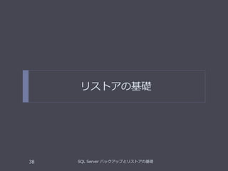 リストアの基礎
SQL Server バックアップとリストアの基礎38
 