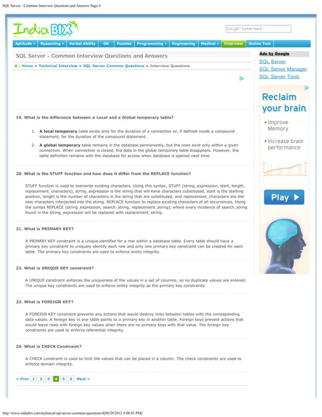 Sql server common interview questions and answers page 4 pdf