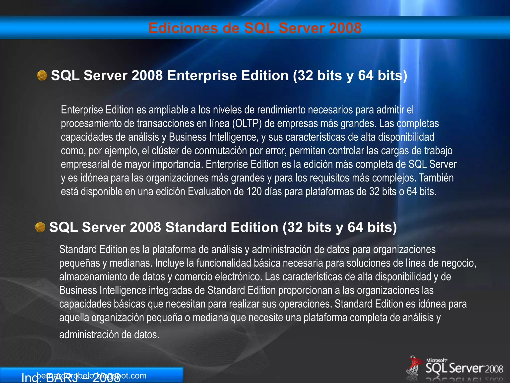Entorno GraficoRéplica de SQL ServerCopia y distribución de datos y objetos de las bases de datos de una base de datos a otra para mantener consistencia. Replicación transaccional (transactional)