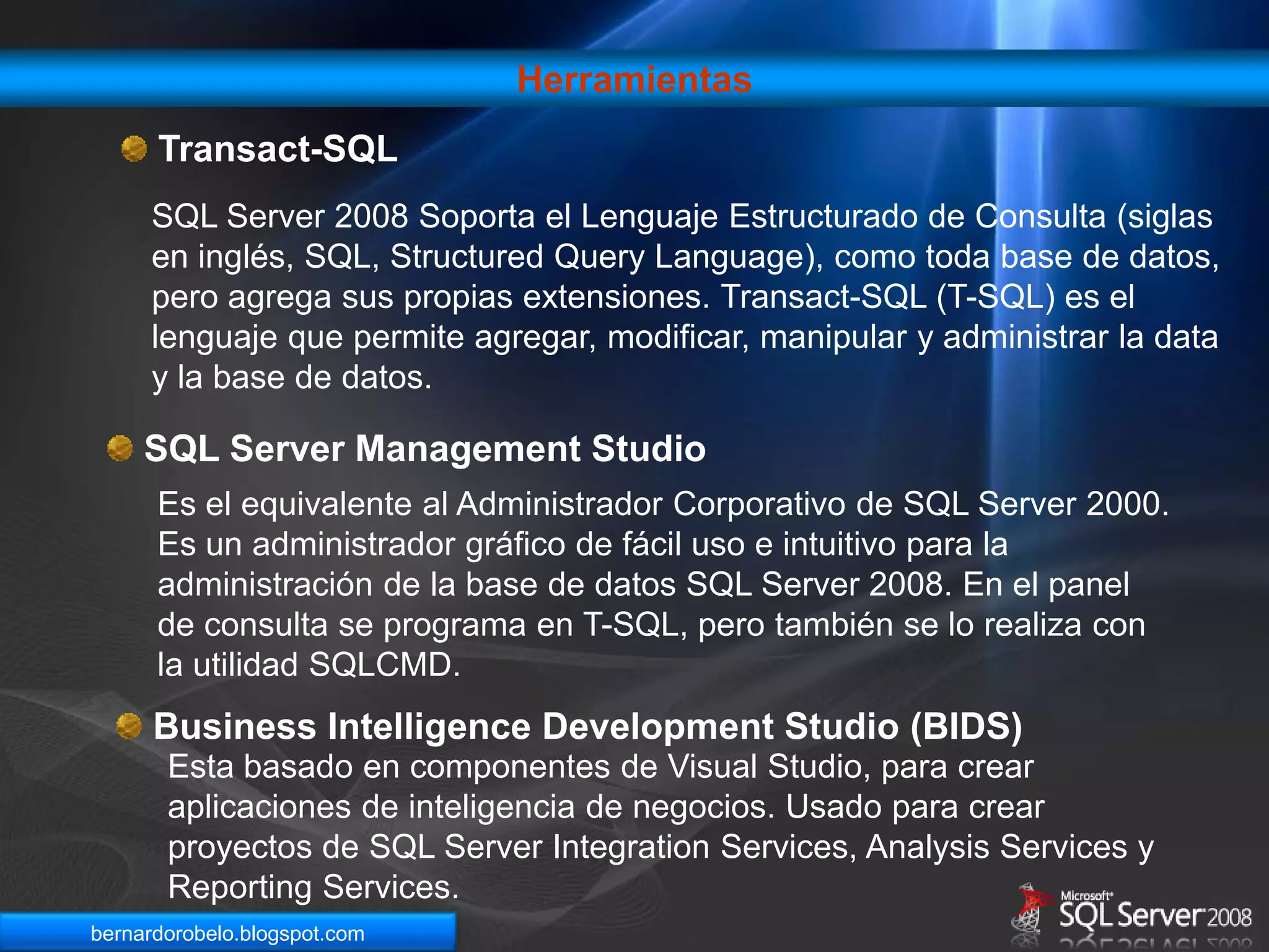 Se generan por demanda, o de manera pre-programada.SQL Server NotificationServicesNotificación a suscriptores con interés en una información en específico. 