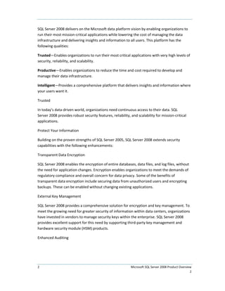 Sql Server 2008 Product Overview