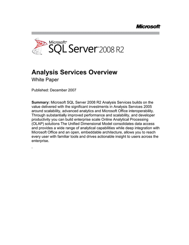 Sql server 2008 r2 analysis services overview whitepaper DOCX Web