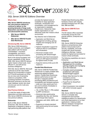 Microsoft SQL Server - SQL Server 2008 R2 Editions Datasheet | PDF ... image.