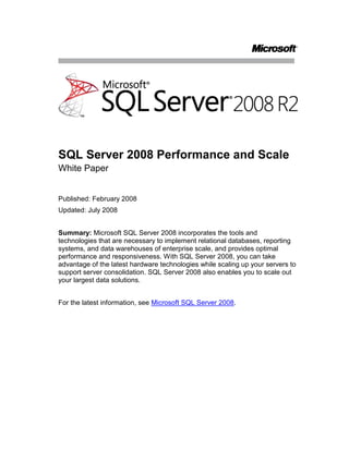 Sql server 2008 r2 performance and scale | PDF