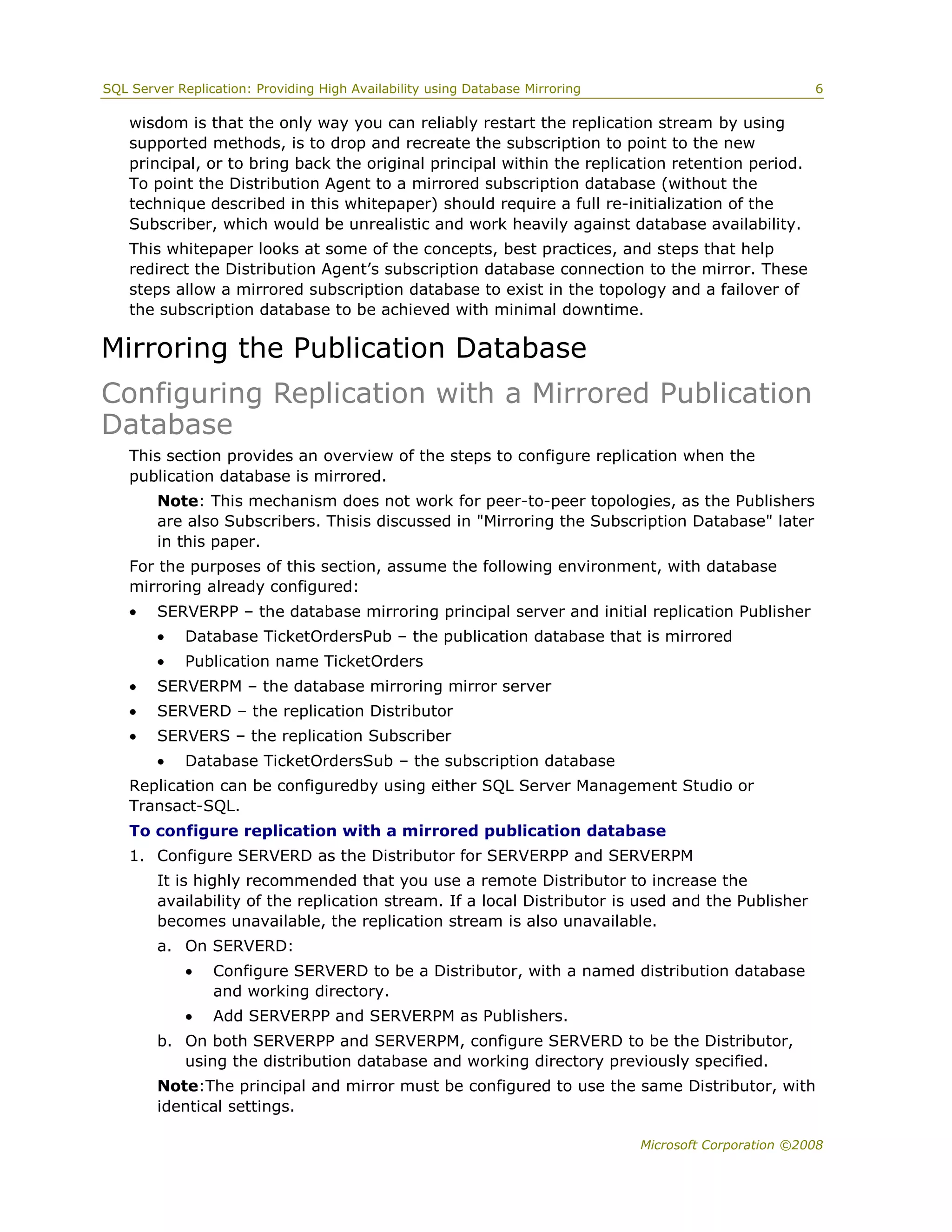 Sql server 2008 replication and database mirroring white paper