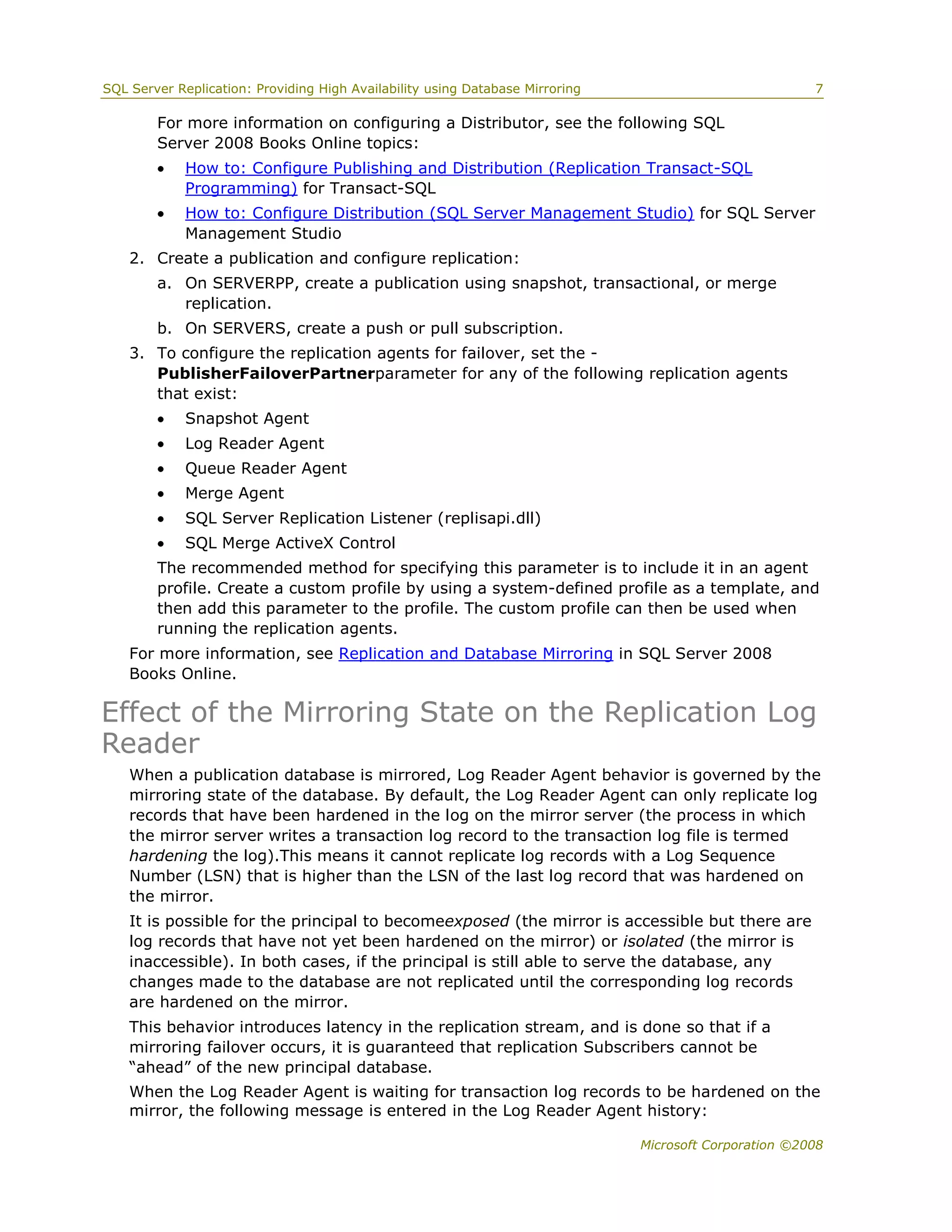 Sql server 2008 replication and database mirroring white paper