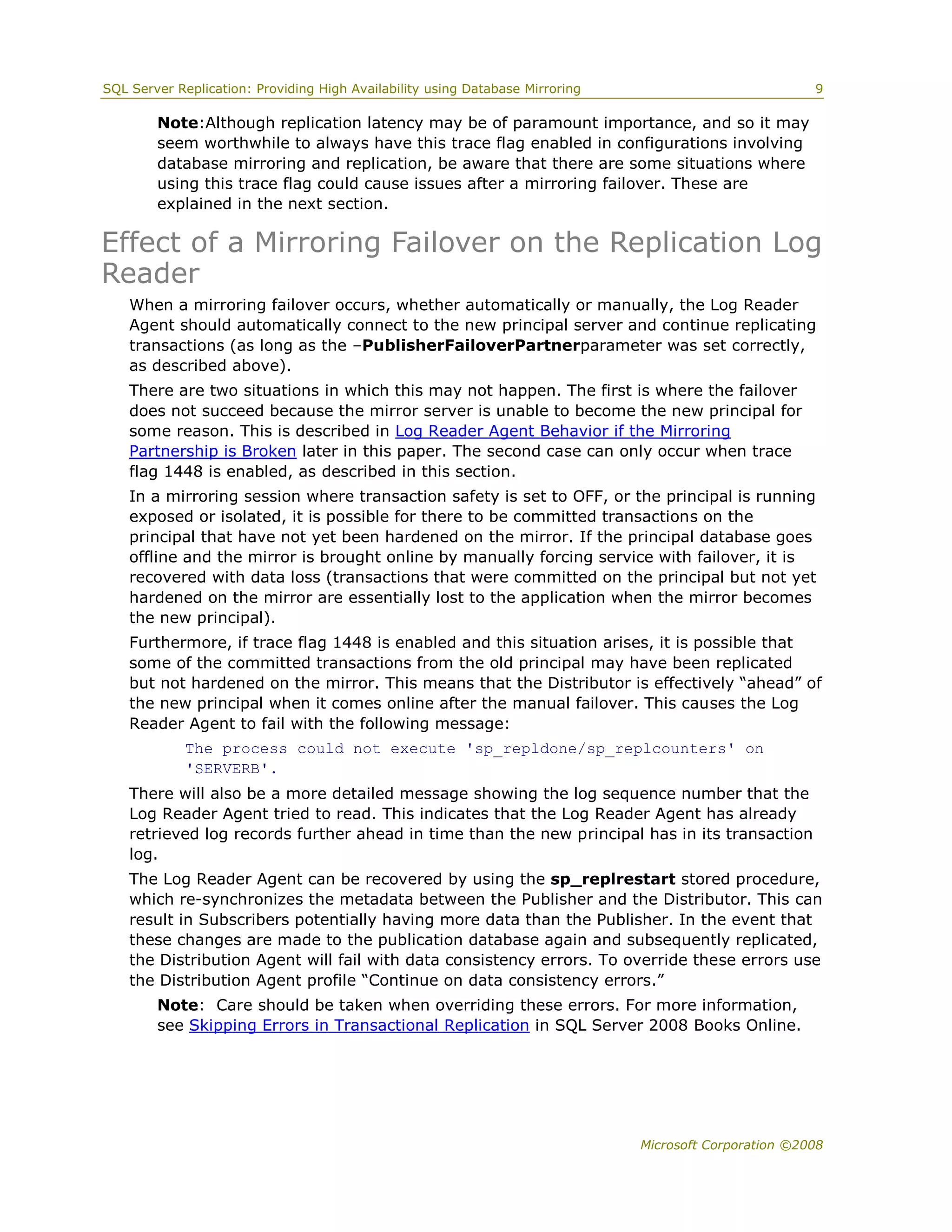 Sql server 2008 replication and database mirroring white paper