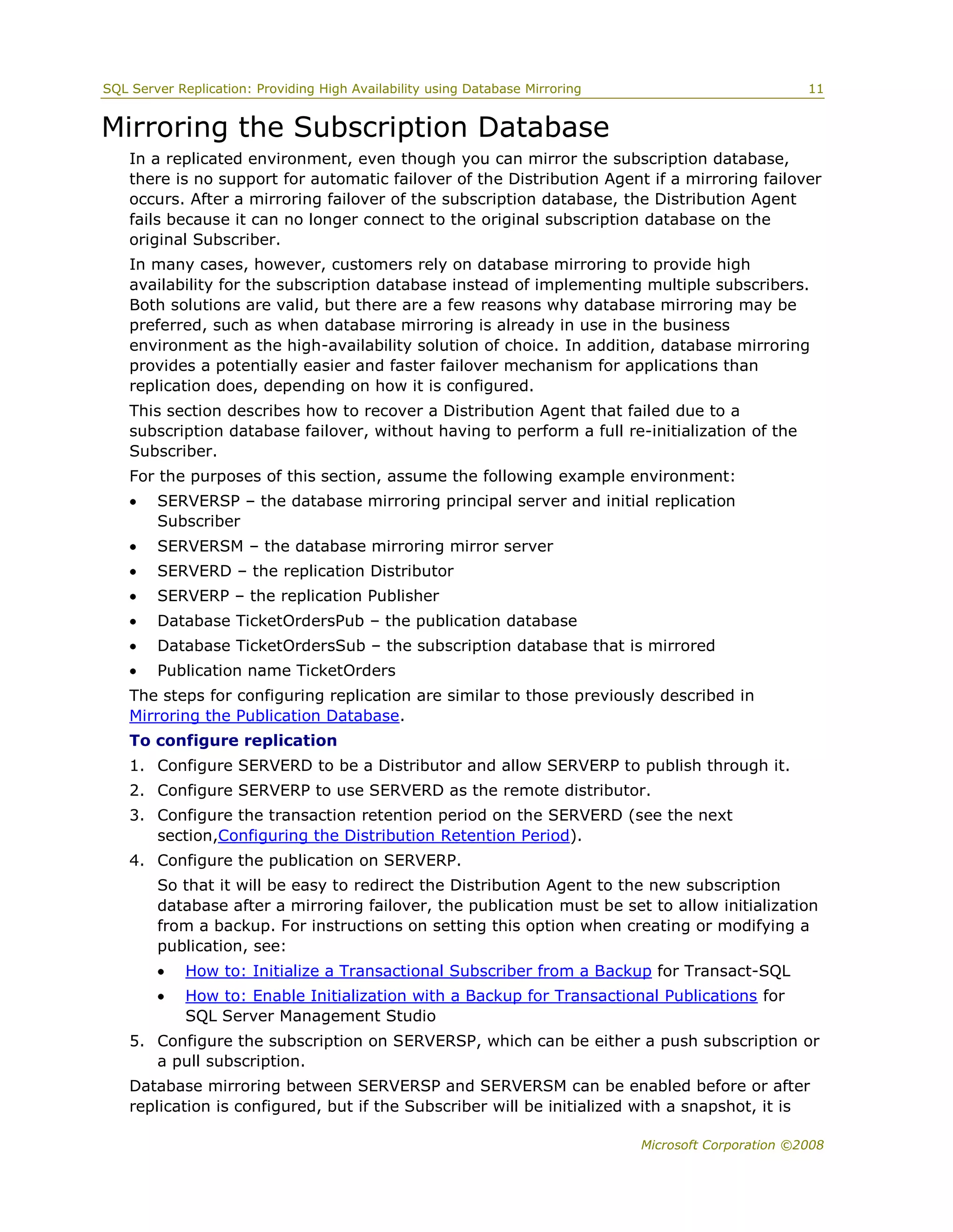 Sql server 2008 replication and database mirroring white paper