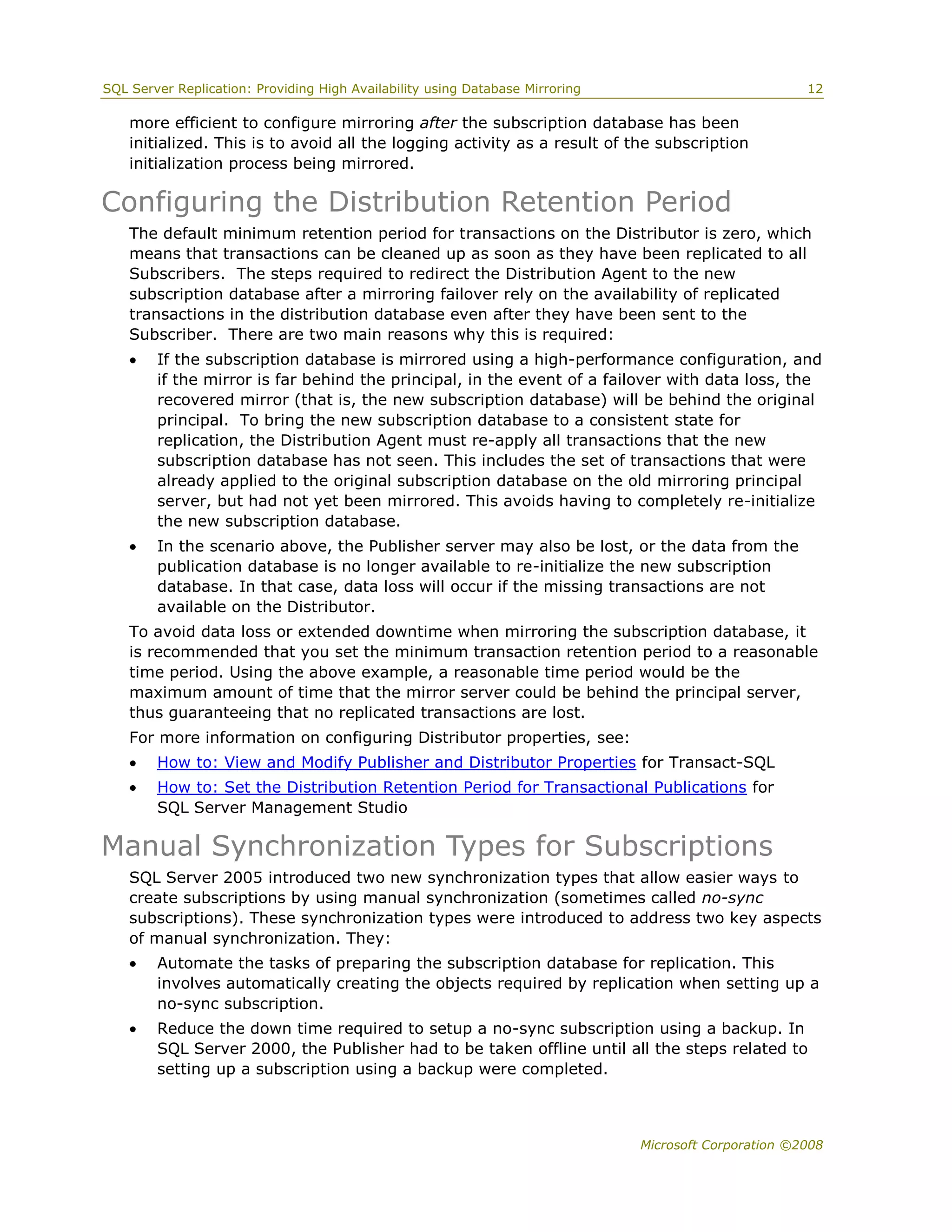 Sql server 2008 replication and database mirroring white paper