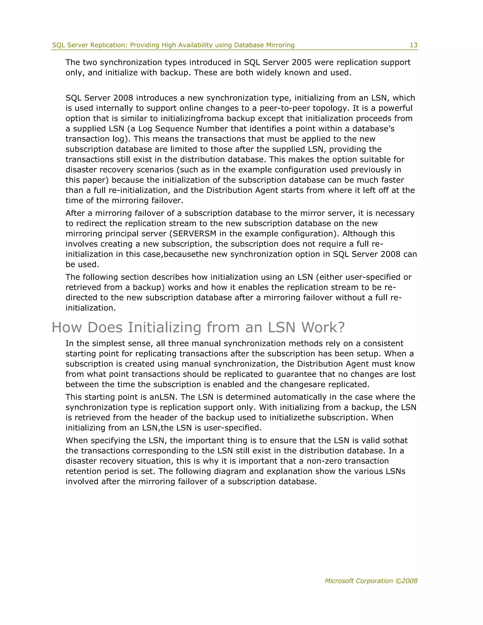 Sql server 2008 replication and database mirroring white paper