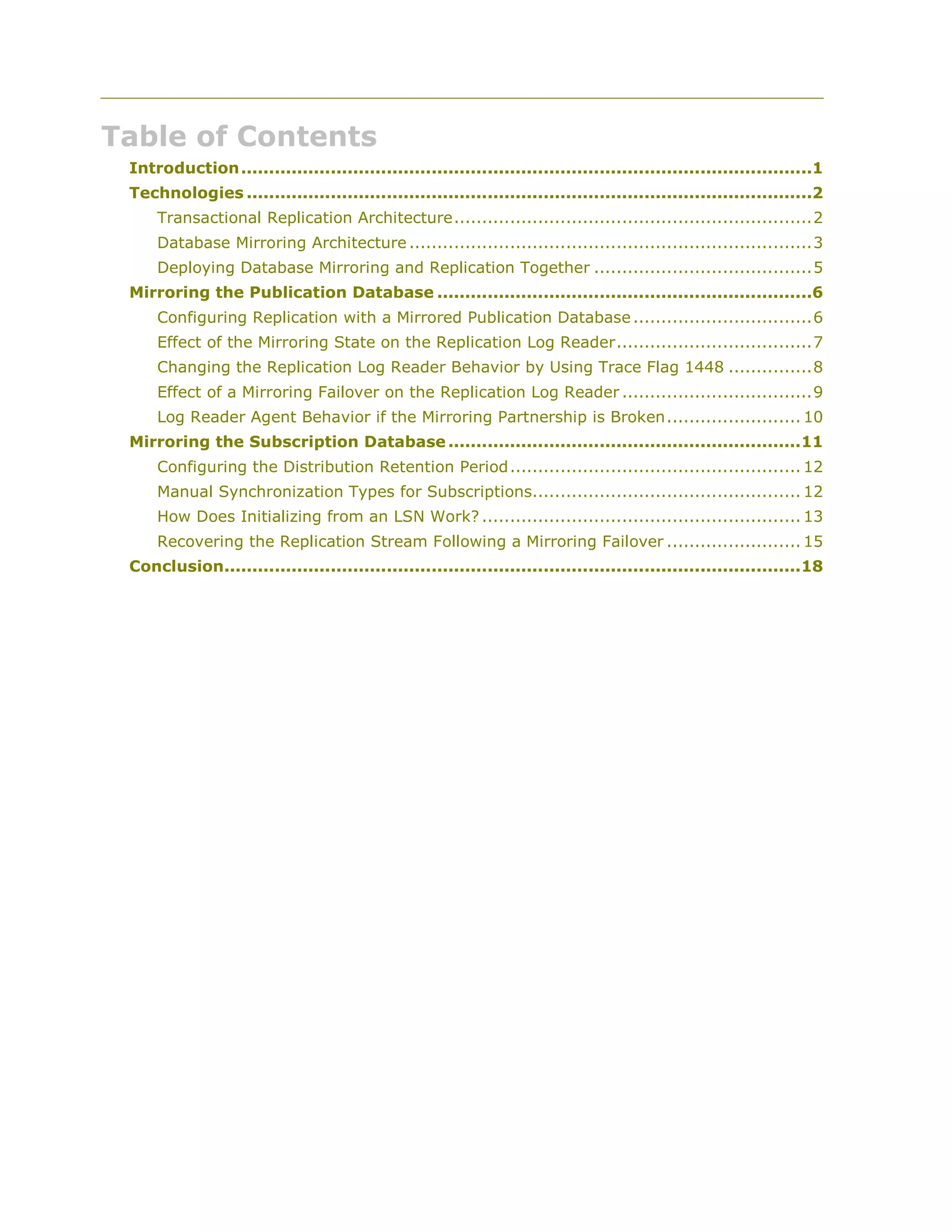 Sql server 2008 replication and database mirroring white paper