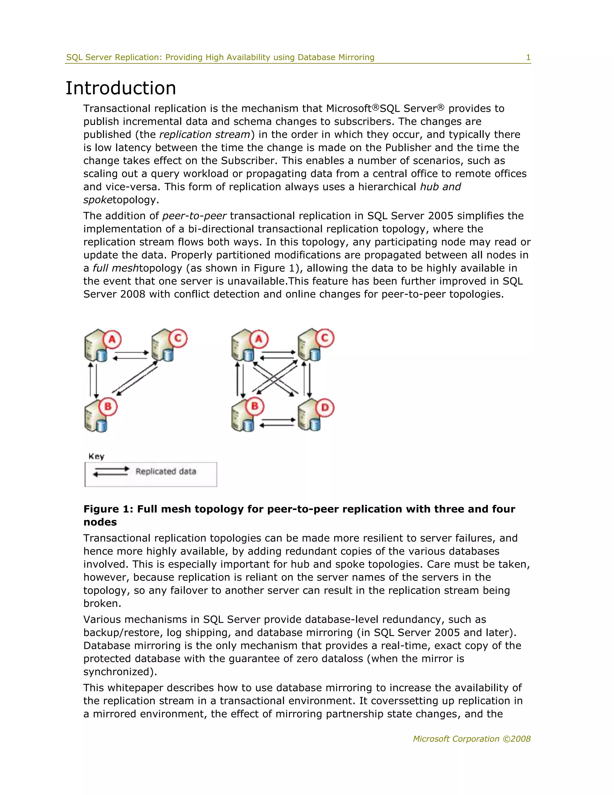 Sql server 2008 replication and database mirroring white paper