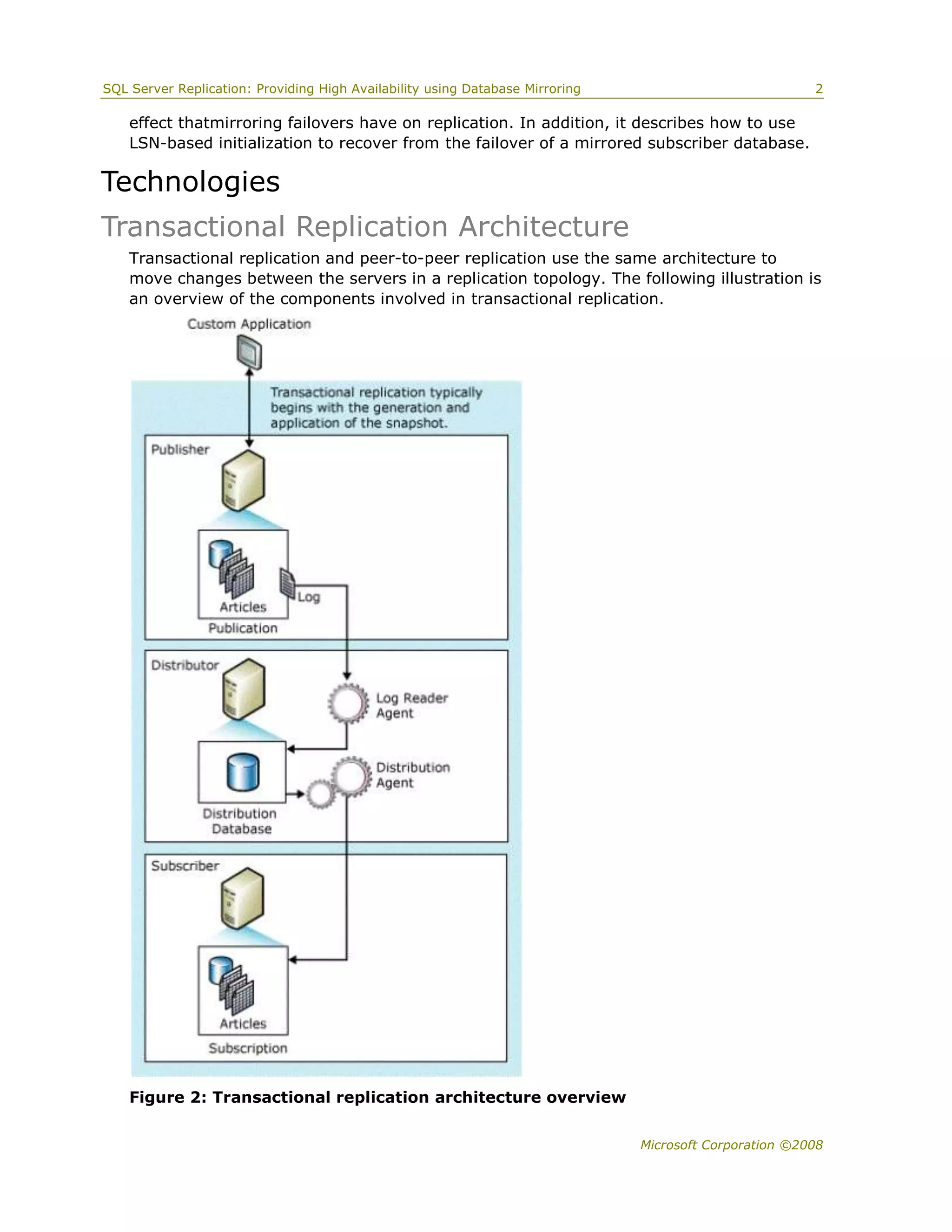 Sql server 2008 replication and database mirroring white paper
