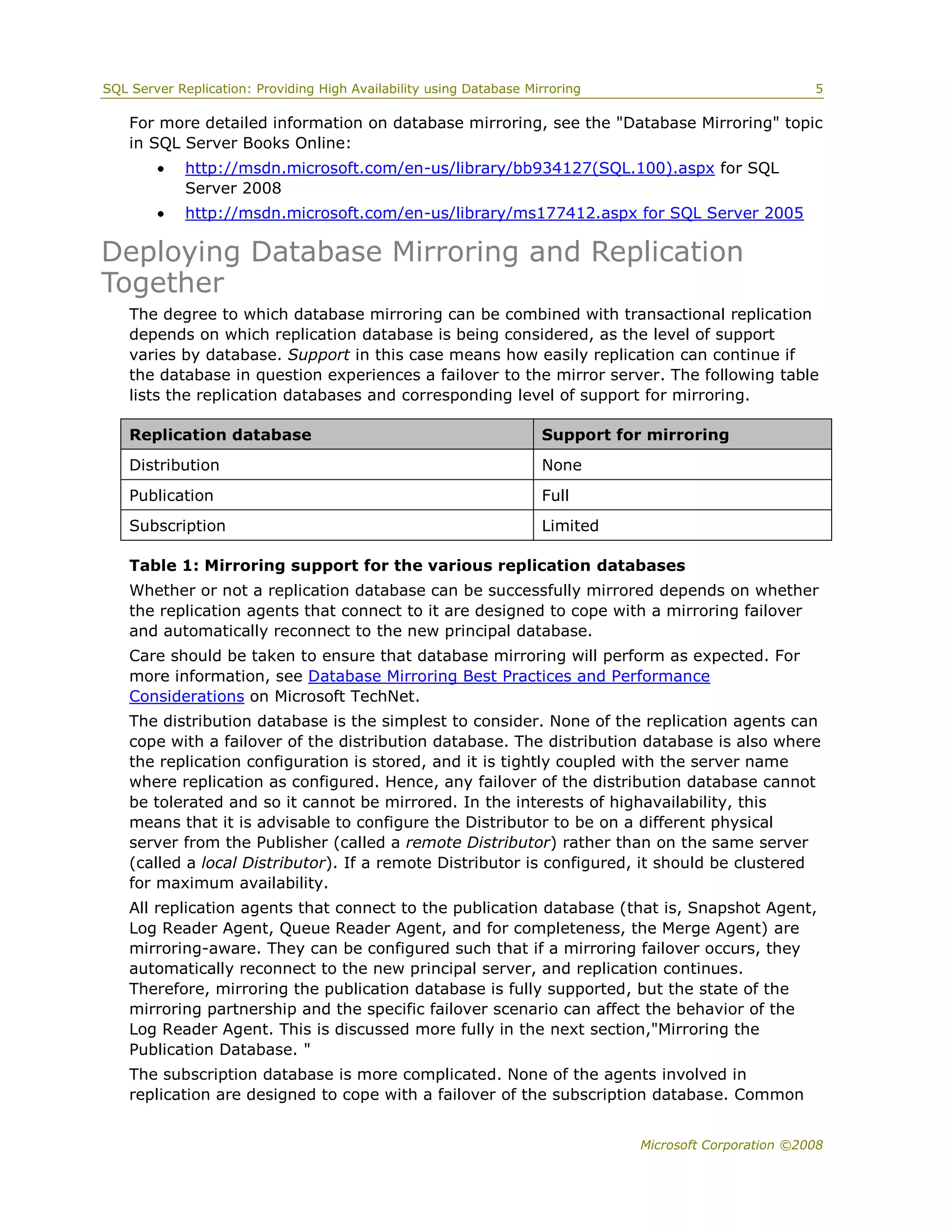 Sql server 2008 replication and database mirroring white paper