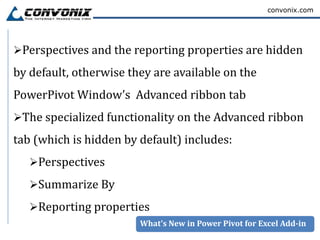 convonix.com




What’s New in Power Pivot for Excel Add-in
 