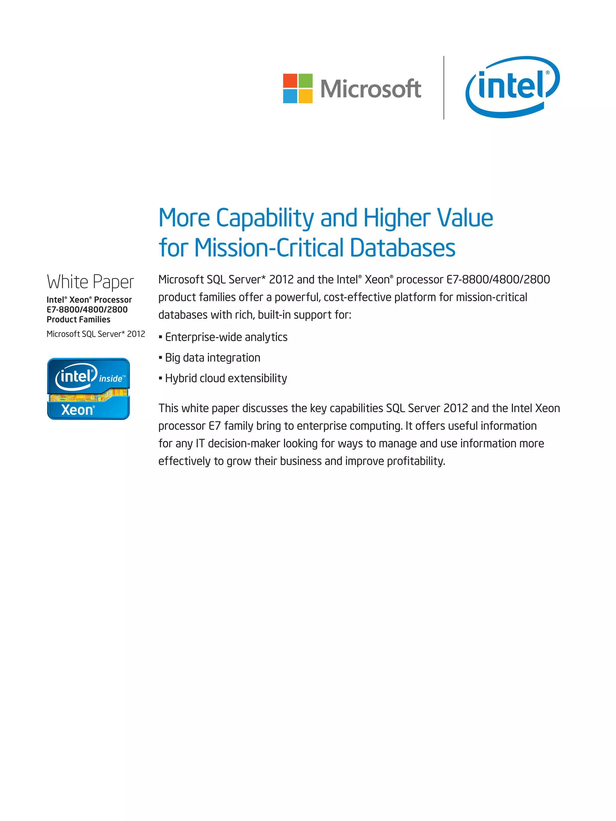 Sql server 2012_and_intel_e7_processor_more_capability_and_higher_value ...
