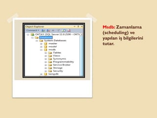 Msdb: Zamanlama
(scheduling) ve
yapılan iş bilgilerini
tutar.
 