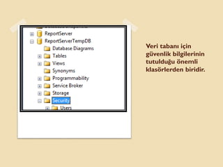 Veri tabanı için
güvenlik bilgilerinin
tutulduğu önemli
klasörlerden biridir.
 