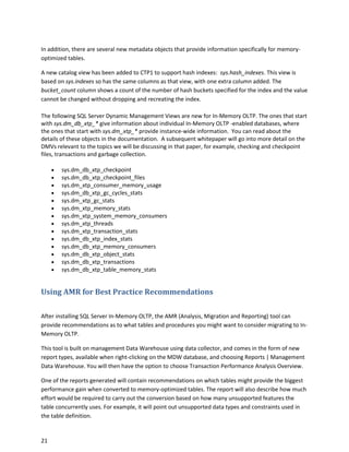 Microsoft SQL Server 2014 in memory oltp tdm white paper | PDF