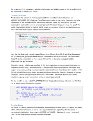 Microsoft SQL Server 2014 in memory oltp tdm white paper | PDF