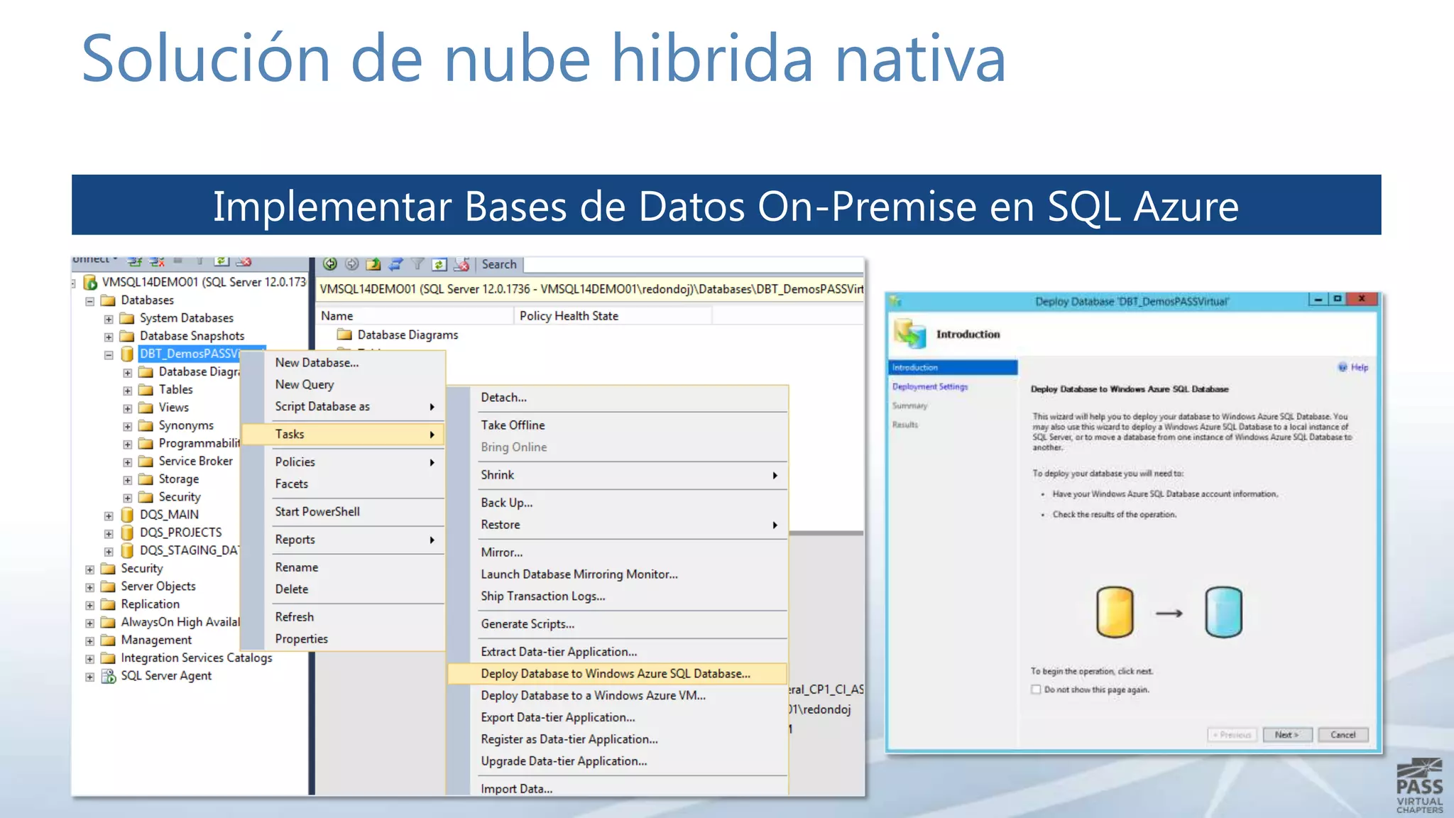 Solución de nube hibrida nativa
Implementar Bases de Datos On-Premise en SQL Azure

 