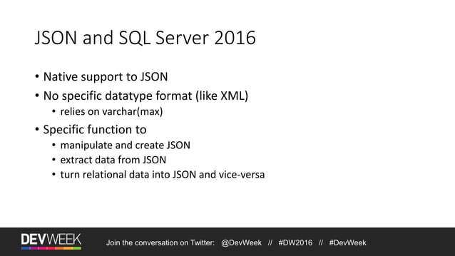 SQL Server 2016 JSON | PPT | Free Download