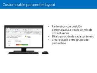 Customizable parameterlayout
• Parámetros con posición
personalizada a través de más de
dos columnas
• Elija la posición de cada parámetro
• Crear espacio entre grupos de
parámetros
 