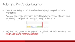 Automatic Plan Choice Detection
sys.dm_db_tuning_recommendations
 