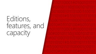 Editions,
features, and
capacity
 