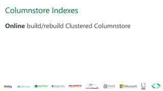 Columnstore Indexes
Online build/rebuild Clustered Columnstore
 