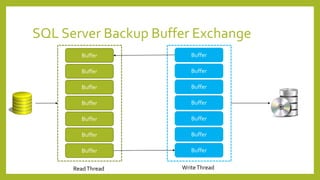 SQL Server Backup Buffer Exchange
Buffer
Buffer
Buffer
Buffer
Buffer
Buffer
Buffer
Buffer
Buffer
Buffer
Buffer
Buffer
Buffer
Buffer
ReadThread WriteThread
 