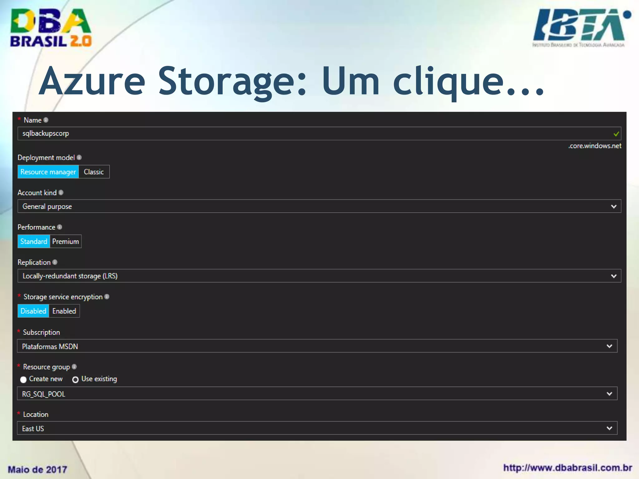 Azure Storage: Um clique...
 