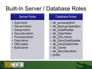 Built-In Server / Database Roles 