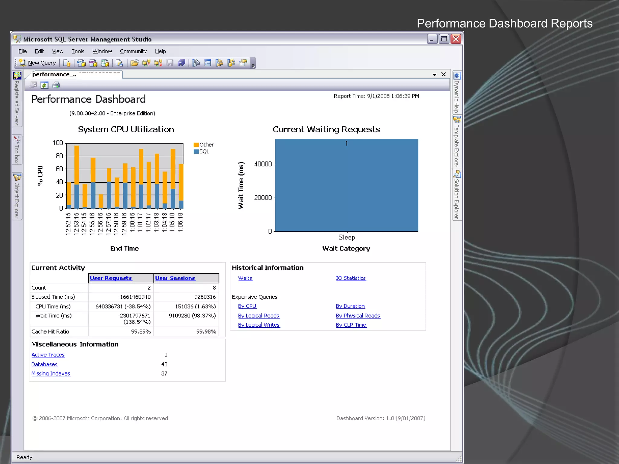 SQL Club Meeting – Lausanne, Switzerland04 September 2008
Performance Dashboard Reports
 