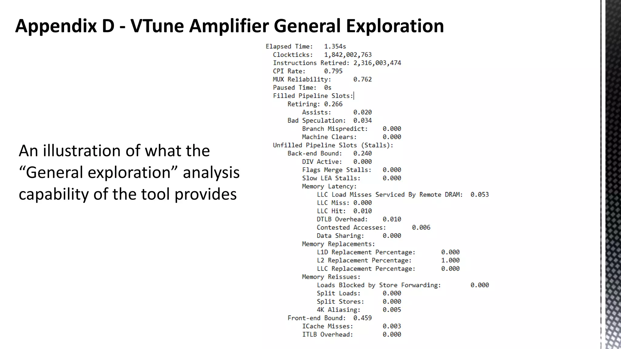 An illustration of what the “General exploration” analysis capability of the tool provides Appendix D - VTune Amplifier General Exploration 