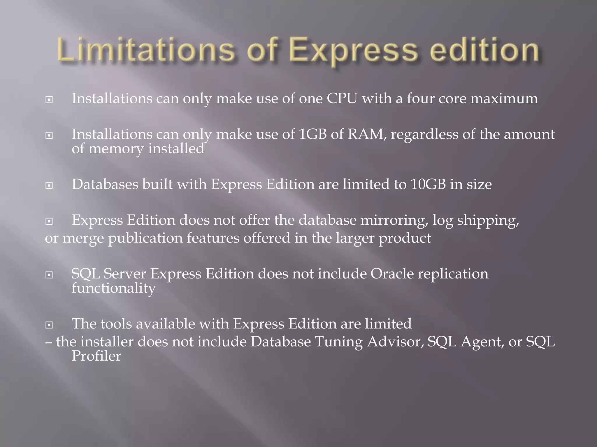 Developers' New features of Sql server express 2012 | PPT