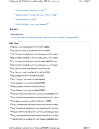 RQILJXULQJ WKH :LQGRZV )LUHZDOO WR $OORZ 64/ 6HUYHU $FFHVV                        3DJH  RI 



          7URXEOHVKRRWLQJ 'DWDEDVH (QJLQH 

          7URXEOHVKRRWLQJ $QDOVLV 6HUYLFHV  'DWD 0LQLQJ 

          7URXEOHVKRRWLQJ 6656 

          7URXEOHVKRRWLQJ ,QWHJUDWLRQ 6HUYLFHV 


6HH $OVR
  2WKHU 5HVRXUFHV

  6HUYLFH RYHUYLHZ DQG QHWZRUN SRUW UHTXLUHPHQWV IRU WKH :LQGRZV 6HUYHU VVWHP


/LQNV 7DEOH
 KWWSJRPLFURVRIWFRPIZOLQN/LQN,'   
 
     KWWSJRPLFURVRIWFRPIZOLQN/LQN,G 
 KWWSPVGQPLFURVRIWFRPHQXVOLEUDUPVDVS[

 
     KWWSPVGQPLFURVRIWFRPHQXVOLEUDUPVDVS[
 KWWSPVGQPLFURVRIWFRPHQXVOLEUDUEEDVS[

 
     KWWSPVGQPLFURVRIWFRPHQXVOLEUDUPVDVS[
 KWWSJRPLFURVRIWFRPIZOLQN/LQN,G   
 
     KWWSJRPLFURVRIWFRPIZOLQN/LQN,G 
 KWWSVXSSRUWPLFURVRIWFRPNE

 
      KWWSVXSSRUWPLFURVRIWFRPNE
 KWWSVXSSRUWPLFURVRIWFRPNE

 
      KWWSVXSSRUWPLFURVRIWFRPNE
 KWWSVXSSRUWPLFURVRIWFRPNE

 
      KWWSPVGQPLFURVRIWFRPHQXVOLEUDUPVDVS[
 KWWSPVGQPLFURVRIWFRPHQXVOLEUDUPVDVS[

 
      KWWSJRPLFURVRIWFRPIZOLQN/LQN,G 
 KWWSPVGQPLFURVRIWFRPHQXVOLEUDUFFDVS[

 
      KWWSPVGQPLFURVRIWFRPHQXVOLEUDUPVDVS[
 KWWSPVGQPLFURVRIWFRPHQXVOLEUDUPVDVS[

 
      KWWSPVGQPLFURVRIWFRPHQXVOLEUDUPVDVS[
 KWWSPVGQPLFURVRIWFRPHQXVOLEUDUPVDVS[




KWWSPVGQPLFURVRIWFRPHQXVOLEUDUFF G SULQWHU DVS[                     
 