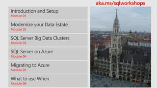 Module 01
Module 02
Module 03
Module 04
Module 05
Module 06
aka.ms/sqlworkshops
 
