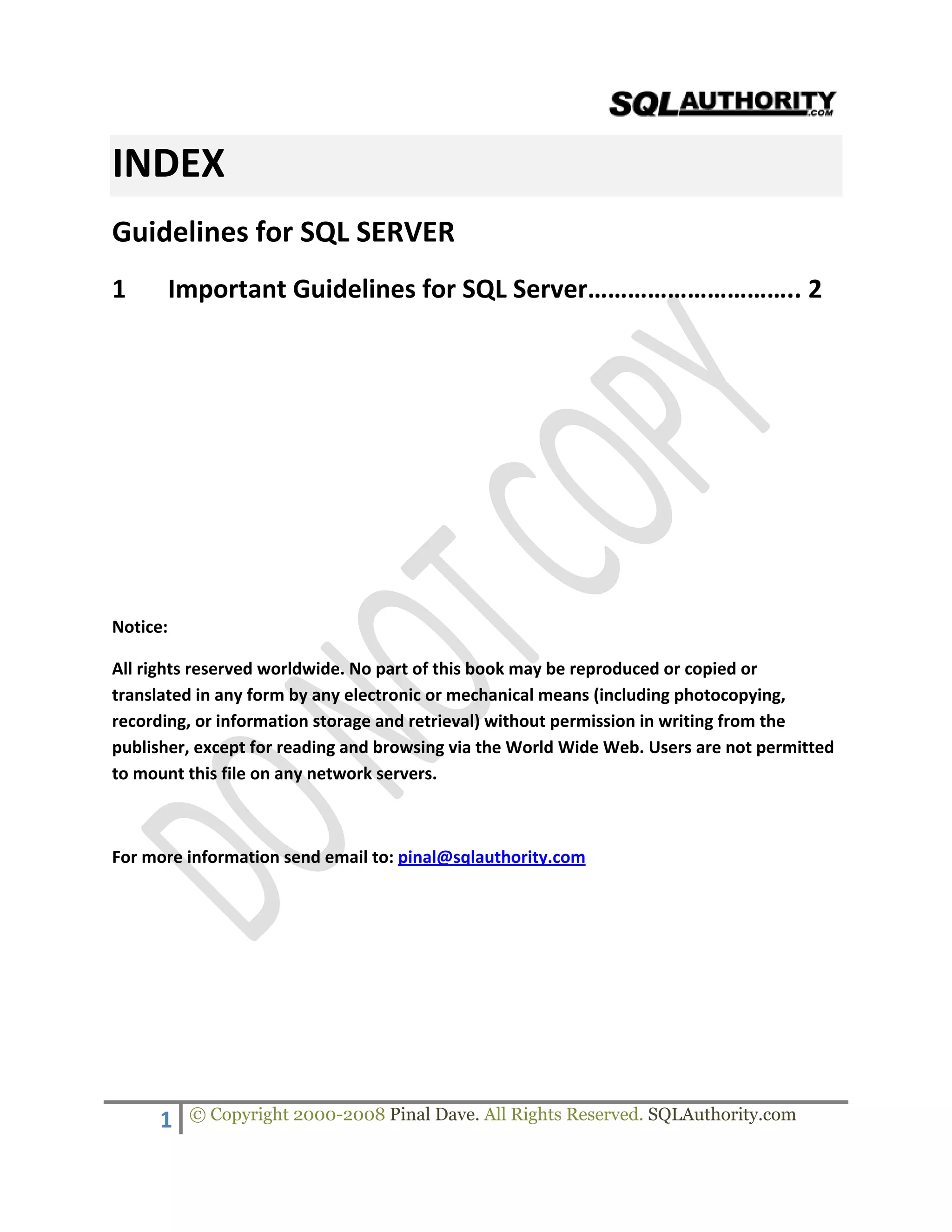 Sql server guidelines | PDF
