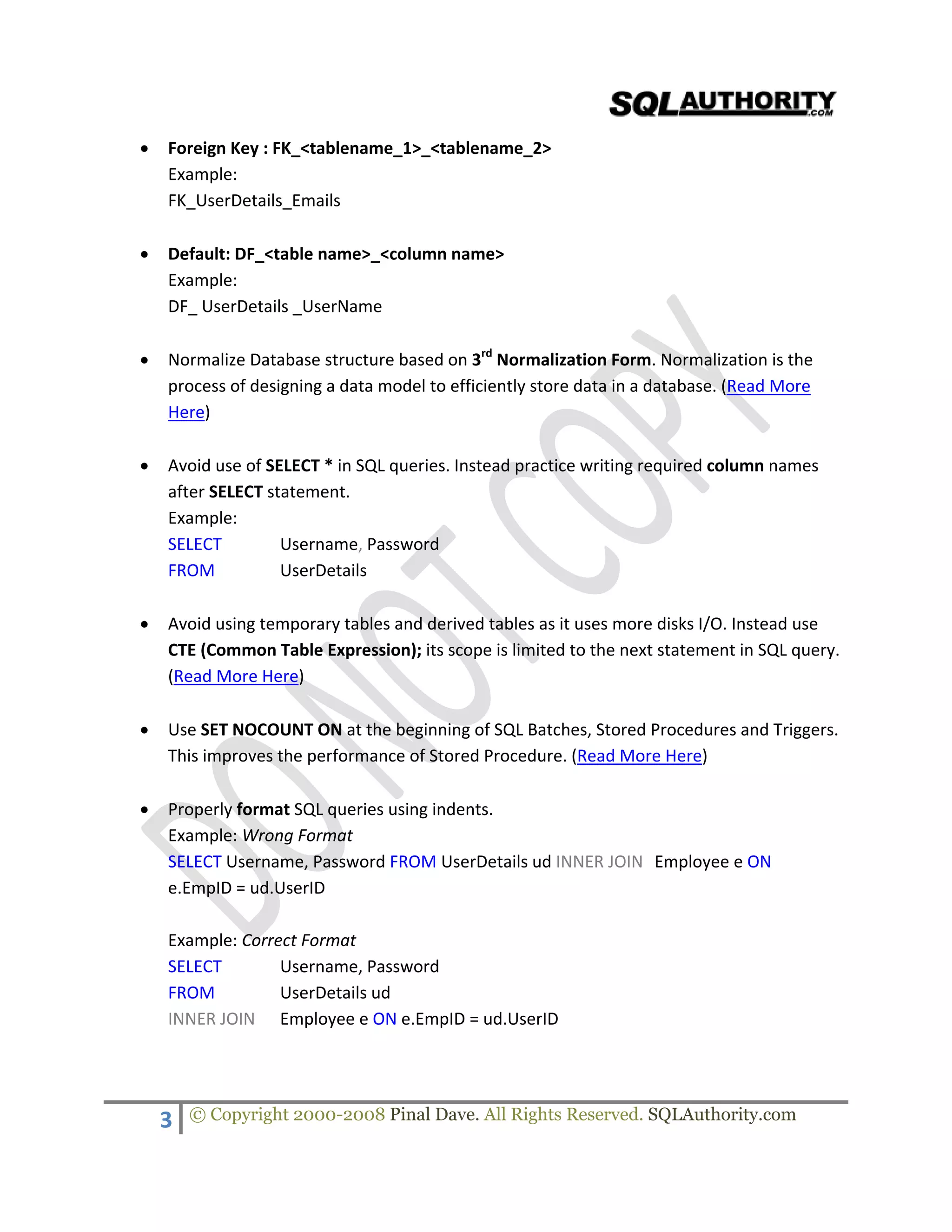 Sql server guidelines | PDF